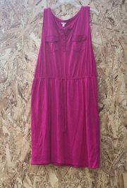 Sonoma pocket pink berry Henley knee length dress Large shirt dress