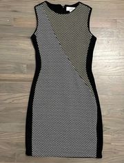 Badgley Mischka Dress. Sleeveless. Black, white yellow. Size 4.