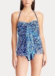 Lauren Ralph Lauren Swimsuit Size M Convertible Abstract Sheer Overlay Halter