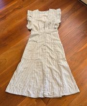 Cotton Stripped White Gray Midi Dress