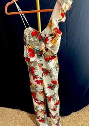 One piece asymmetrical Lulumari ruffled pantsuit jumpsuit red floral Small