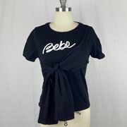 Bebe Black Knit Short Sleeve T-shirt w/ Tie Detail