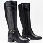 Marc Fisher wide calf leather croc embossed riding black tall shaft boots Size 8