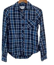 OBEY Flannel Shirt Small Women Button‎ Up Top Blue Brown Plaid Long Sleeve