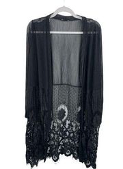 Black Witchy Boho Sheer Lace Long Sleeve Cardigan Duster size M/L