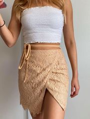 Missguided Brown Lace Wrap Tie Mini Skirt