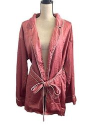 Missguided Rose Pink Satin Collared Long Sleeve Belted Lounge Robe size 6 Small