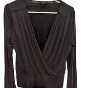 Lucky Brand  dark grey black faux wrap long sleeve blouse size medium