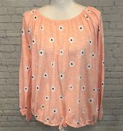 ARIZONA JEAN CO. T-Shirt Long Sleeve Peach w Daisy Print- XL