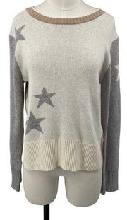Splendid Mally Star Pattern Sweater Crewneck Cotton Wool Cream Tan Gray Womens S