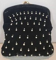 Vintage Pearl & Rhinestones Ingber Black Velvet Evening Bag W/Tiny Change Purse