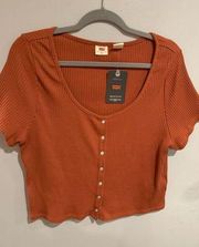 LEVIS Cropped Ribbed Shirt Top-NEW Red S/S Womens 2XL XXL