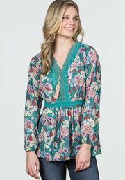 Matilda Jane Green Floral Sheer Large Kookaburra Blouse Sz.XXL