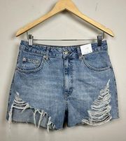 Topshop Moto Mom Shorts Womens Distressed Jean Denim Blue Size 8 NWT