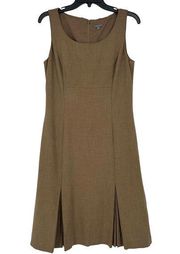 Ann Taylor Brown Midi A Line Dress Pleated Sleeveless Career Stretch Size 6