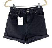 NEW  Denim High-Waisted Mom Shorts in Washed Black Grunge US 4 UK 8