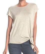 New  Knotted Hem Cap Sleeve Tee Knit Jersey Heather Pebble