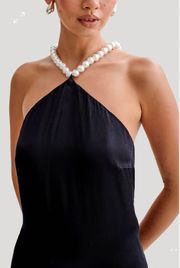 Blanche Satin Pearl Halter Dress