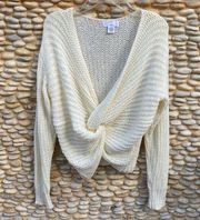 IVY + MAIN Off-White/Cream Twist Front Crop Sweater. Size X-Small.  EUC!