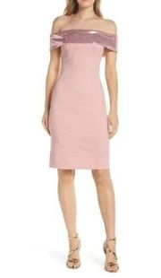 Pink  Sequined Off The Shoulder Sheath Mini Cocktail Dress