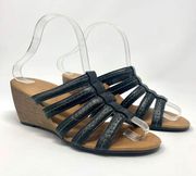 Paul Green Black Leather Strappy Wedge Sandals