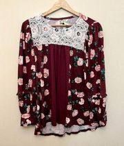 Matilda Jane Blouse Womens Size S Floral Stretch Rayon Preppy Boho Logo NWT