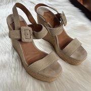 Prada Tan Suede Espadrille Wedge Sandals