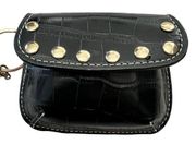 Kathy Van Zeeland Womens Coin Case Wristlet Purse Croc Studded  Black Vinyl Gold