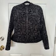 Fabletics Black Paola Floral Flock Quilted Puffer Jacket Size Medium