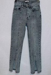 SO Gray Wash Denim Button Fly Super High Rise Split Hem Straight Leg Jeans 3/26