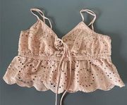 Aerie pink top womens, cropped spaghetti strap lacey size S
