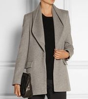 Halston Heritage Gray Drape Collar Classic Wool Pea Coat M Single Button