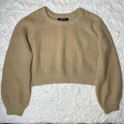 Forever 21 Contemporary Tan Knit Crop Sweater Size Medium