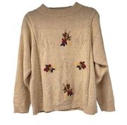 Vintage Jantzen Cream Rose Rosette Embroidered Sweater