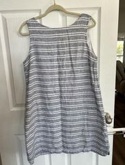 Beachlunchlounge linen/cotton tank style dress large white and navy stripe