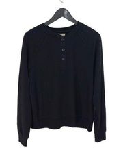 Thread & Supply Womens Henley Shirt Top Long Sleeve 3 Button Stretch Black Small