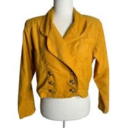 Vintage 90s Cropped Blazer Jacket S Yellow Double Breasted Long Sleeve Buttons