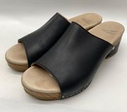 Maci Black Full Grain Leather 2.5" Heel Minimalist Slide Sandal sz 38