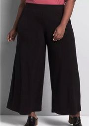 Lane Bryant Wide Leg Solid Black Elastic Waist Pull On Pants Pockets 14/16 Plus