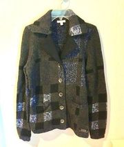 Burberry brit wool blend asymmetrical plaid sweater jacket