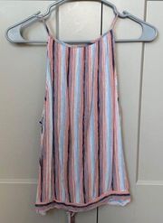 Striped Colorful blouse m back button-down tank top with tie
