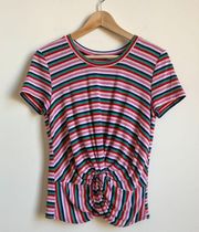 Soprano Twist-Front Stripe Knit Short Sleeve Tee