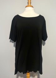 Jodifil Black Short Sleeve Scalloped Blouse Top