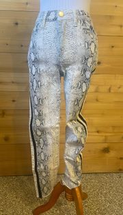 Snake Skin Print Striped Jeans