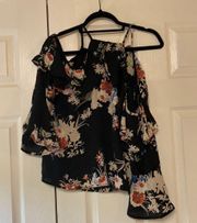 Black Floral Cold Shoulder Blouse