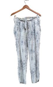 New York Allyn Paperbag Waist Pants Blue White Silk Fringe Edge Small