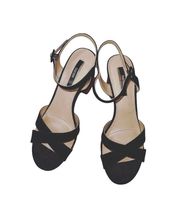 Exalia Black Faux Suede Strappy Block Heels