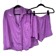 Victoria’s Secret Purple Matte Satin Long Sleeve Shorts Pajama Set