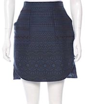 Blue Black Embroidered Print Skirt