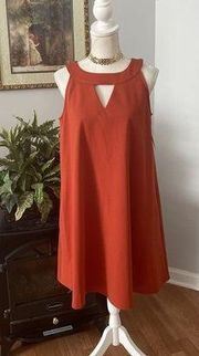 Sharagano Women Keyhole Neckline Dress 6 Orange Sleeveless Pullover Side Pockets